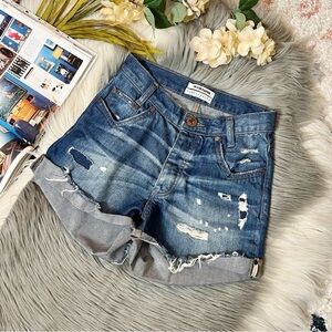 One Teaspoon Hawks Relaxed Fit High Rise Twisted Cuff Women’s Denim Shorts Sz 24